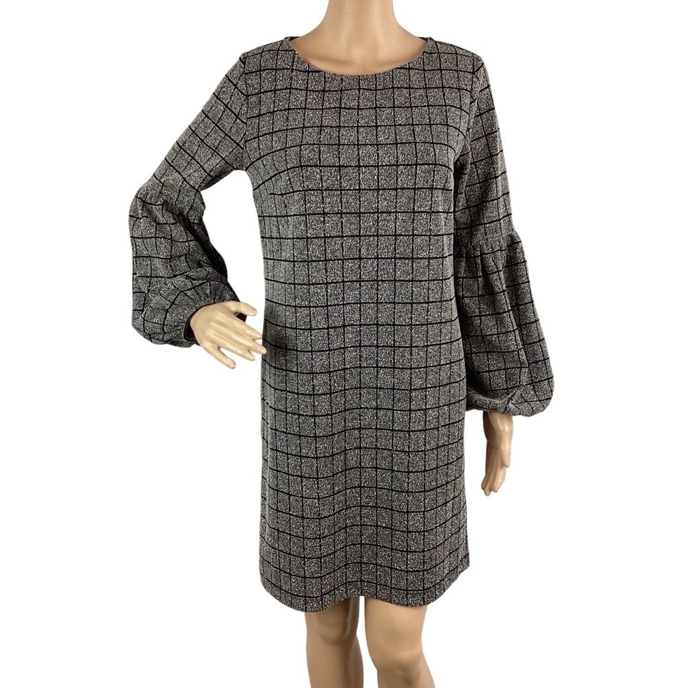 Cremieux Dress Size S Gray Windowpane Plaid Long Sleeve